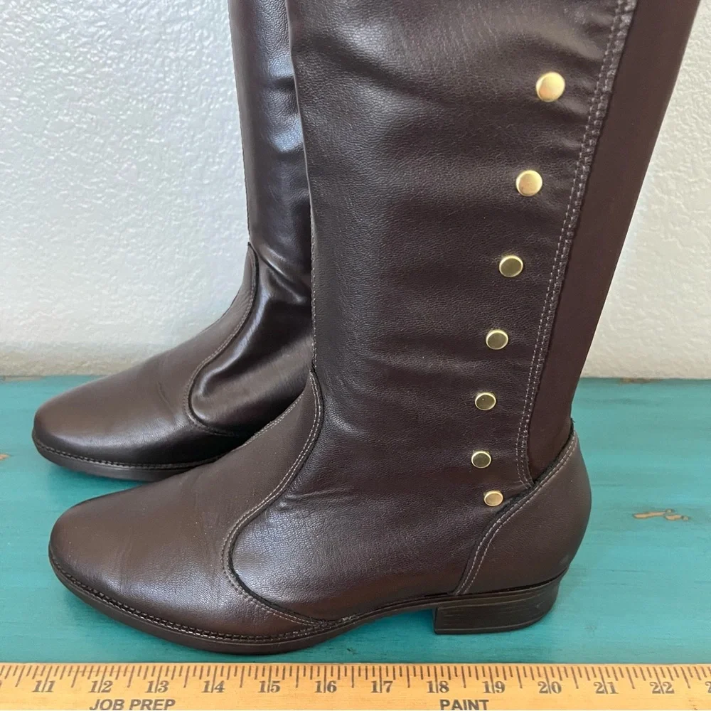 Elegant Brown Over the Knee Boots with Gold Studs